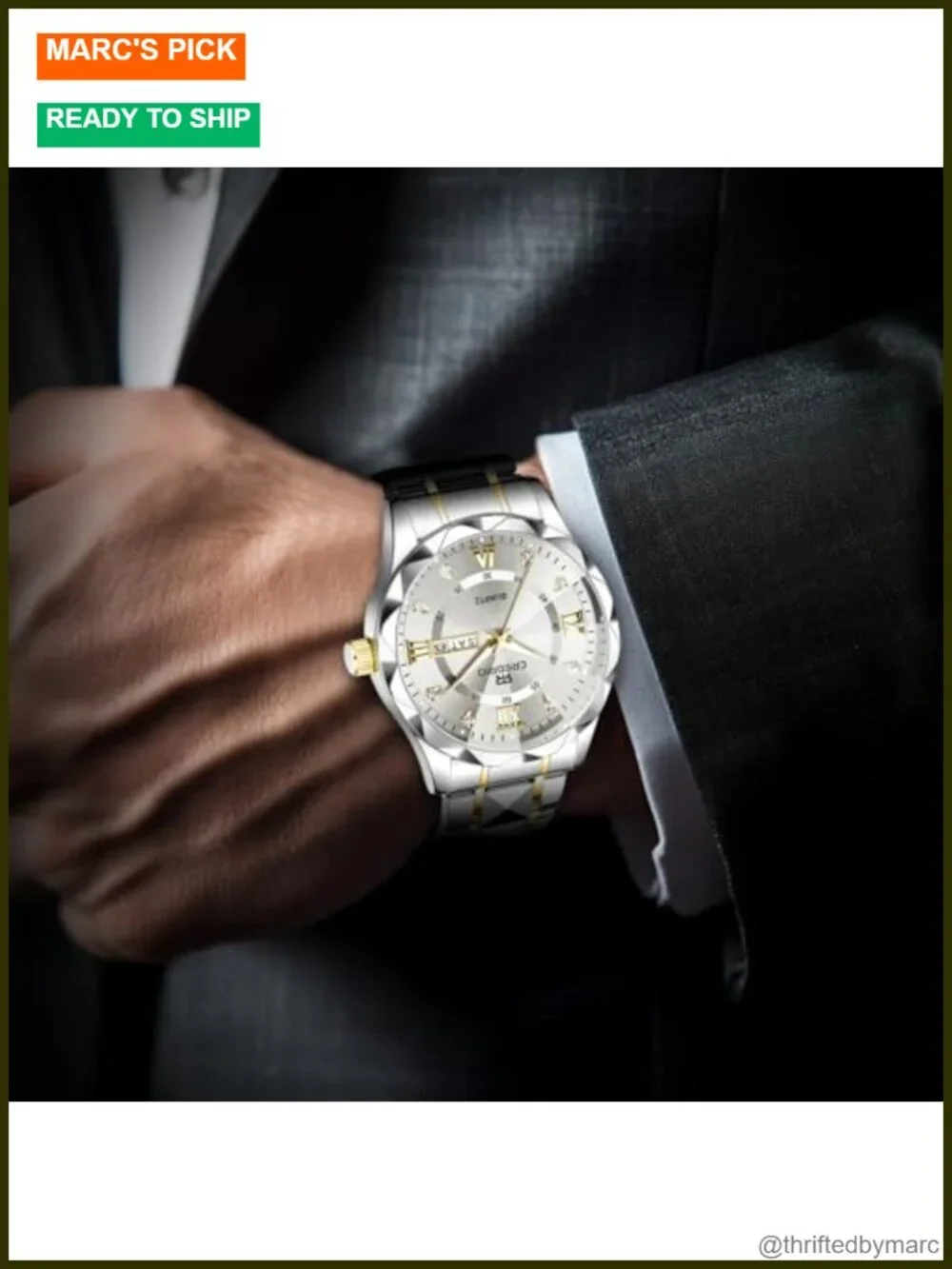 Stainless Steel Waterproof Diamond Dress Analog Quartz Luminous Date Wrist Watch